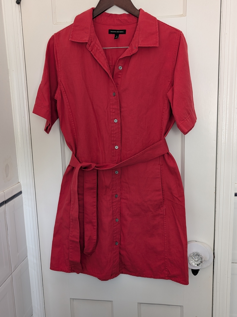 Banana Republic Red Button-Front Shirt Dress with Tie